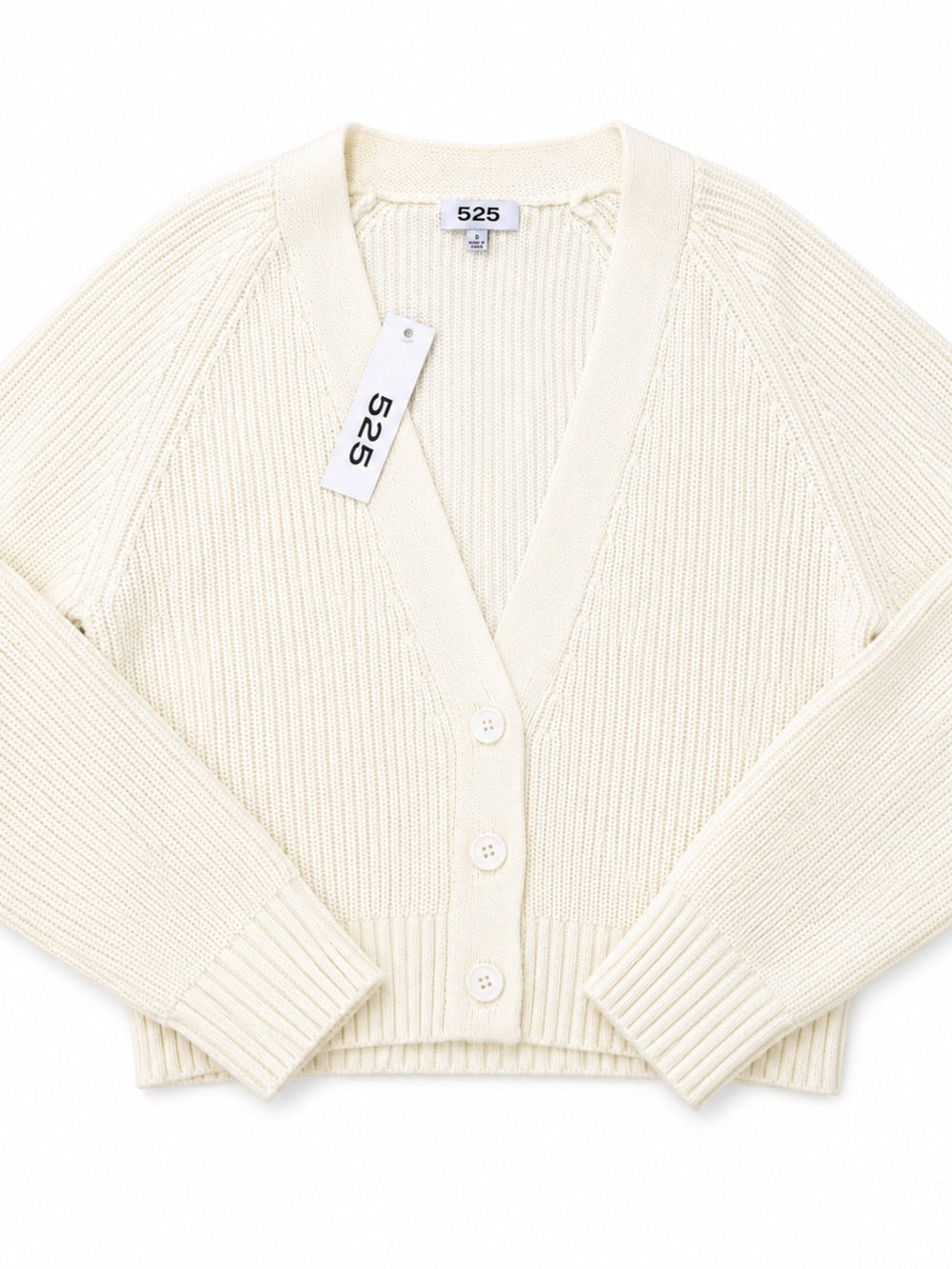 525 Cream Ivory Cotton Knit V-Neck Cardigan Sweater Size S NWT